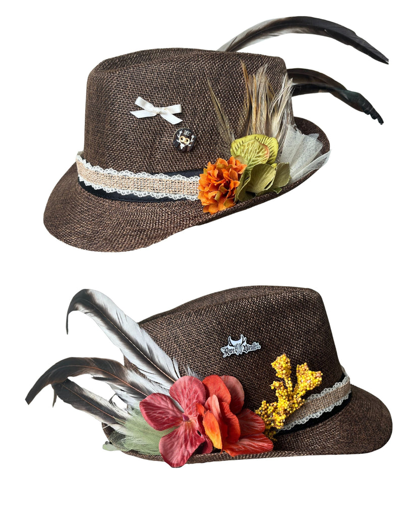 Brown Straw Bavarian Style Hat Accessories Rare Dirndl 