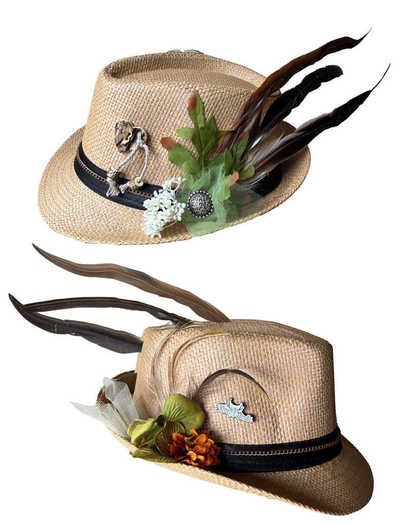 Tan Straw Bavarian Style Hat - Neutral Accessories Rare Dirndl 