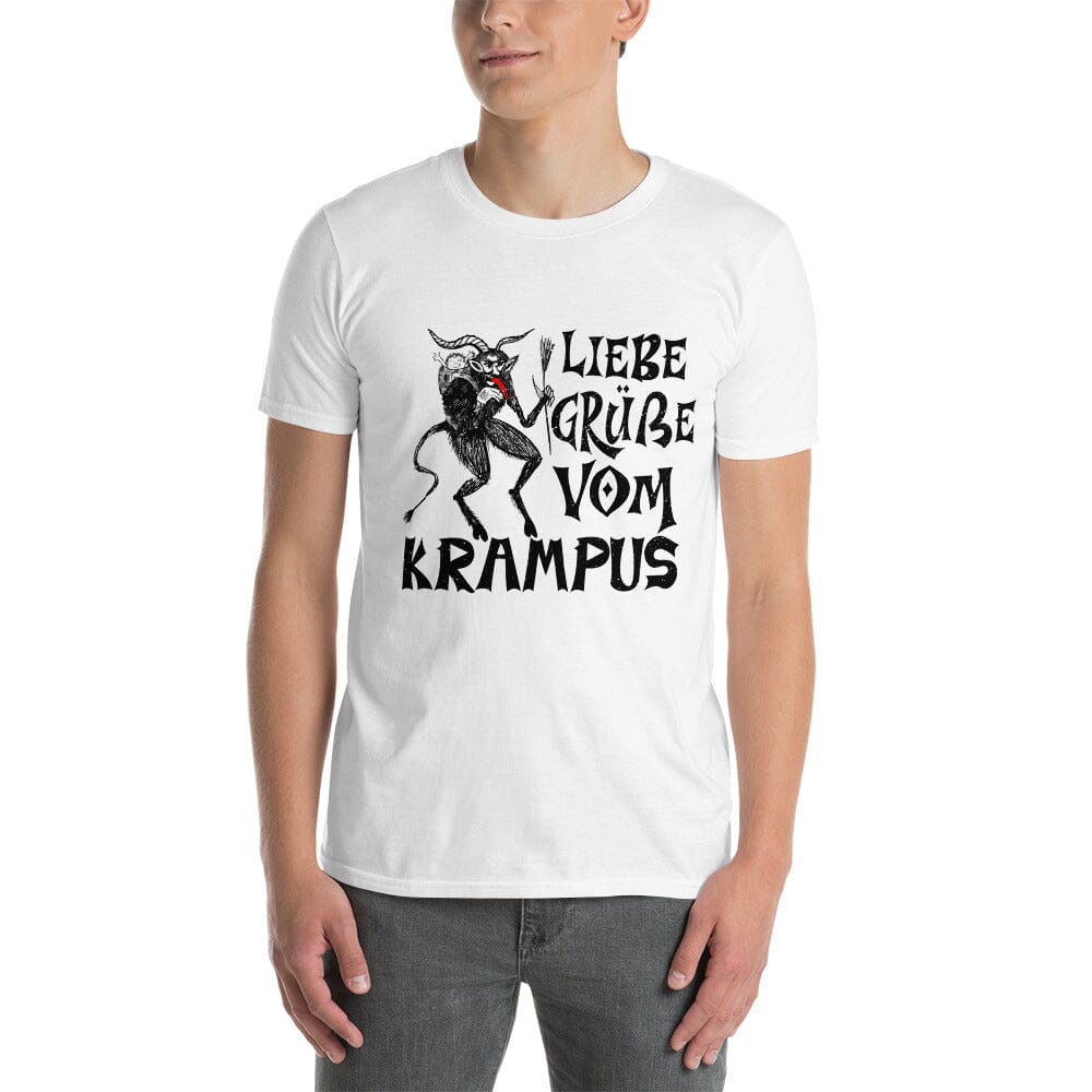 'Liebe Grüße vom Krampus' Short-Sleeve Unisex T-Shirt | White Krampus Rare Dirndl 
