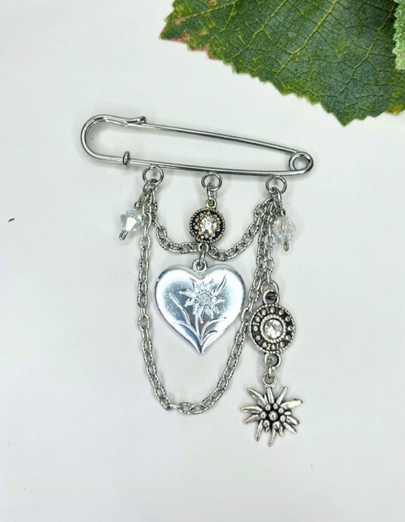 Bavarian Broaches Jewelry Kristen Hunger Creative Designs #6 - Silver Edelweiss Heart 