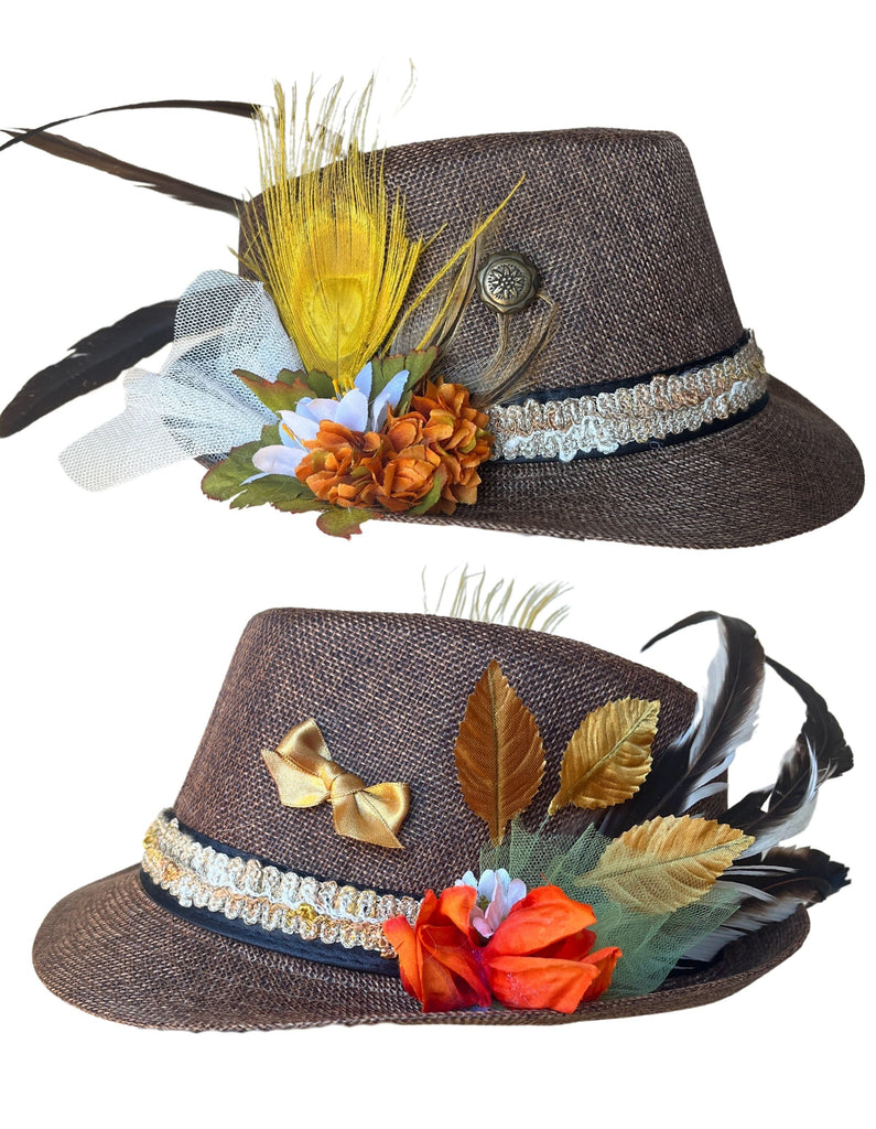 Brown Straw Bavarian Style Hat Accessories Rare Dirndl 