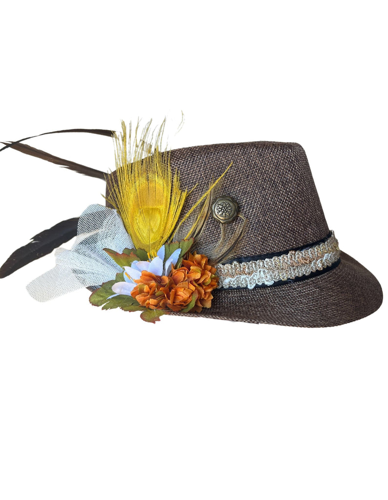 Brown Straw Bavarian Style Hat Accessories Rare Dirndl 