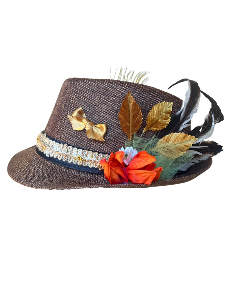 Brown Straw Bavarian Style Hat Accessories Rare Dirndl 