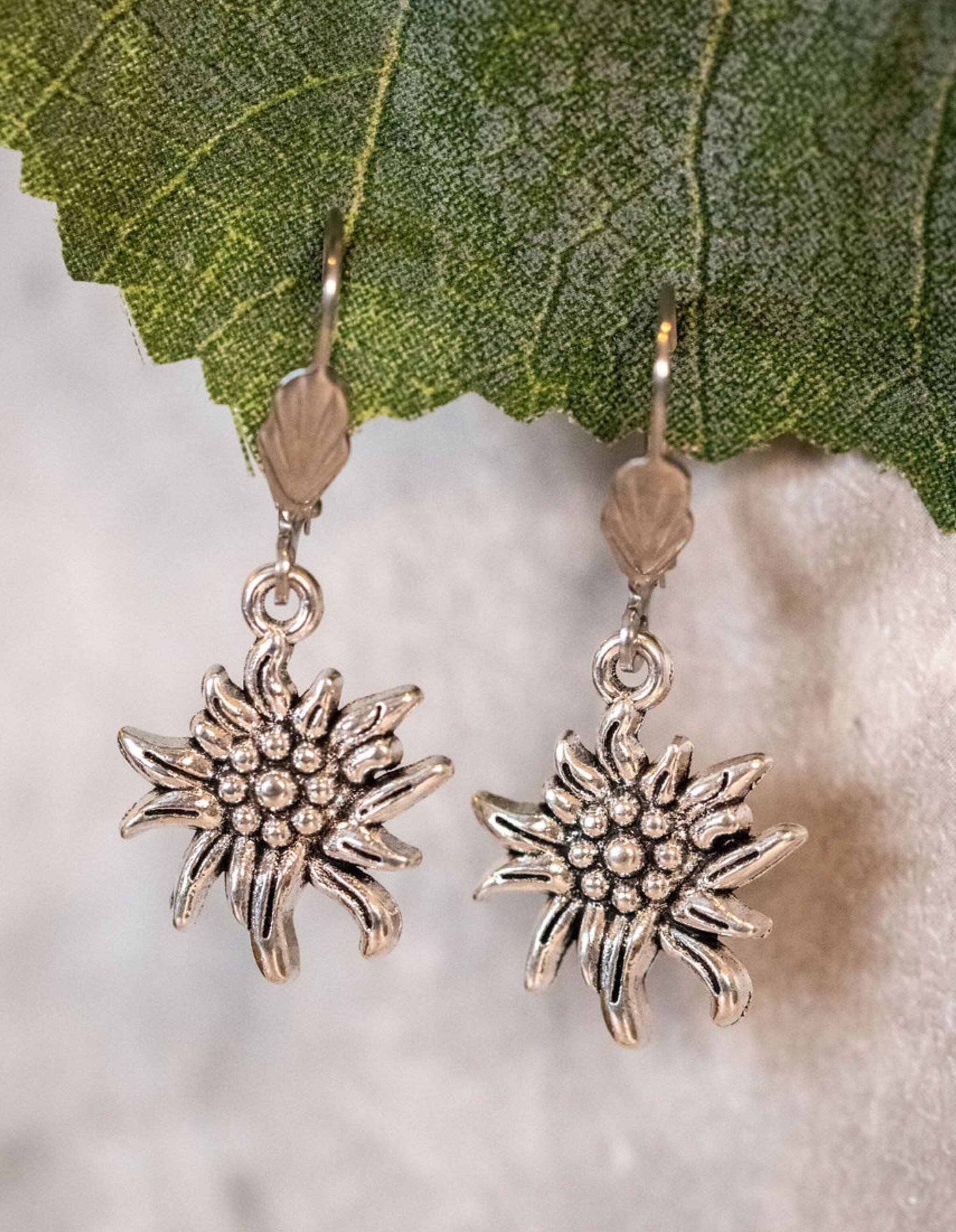 Pendantes Edelweiss Pour Femmes - Style Traditionnel, Argent Antique, Strass - Fête De La Bière, Dirndl