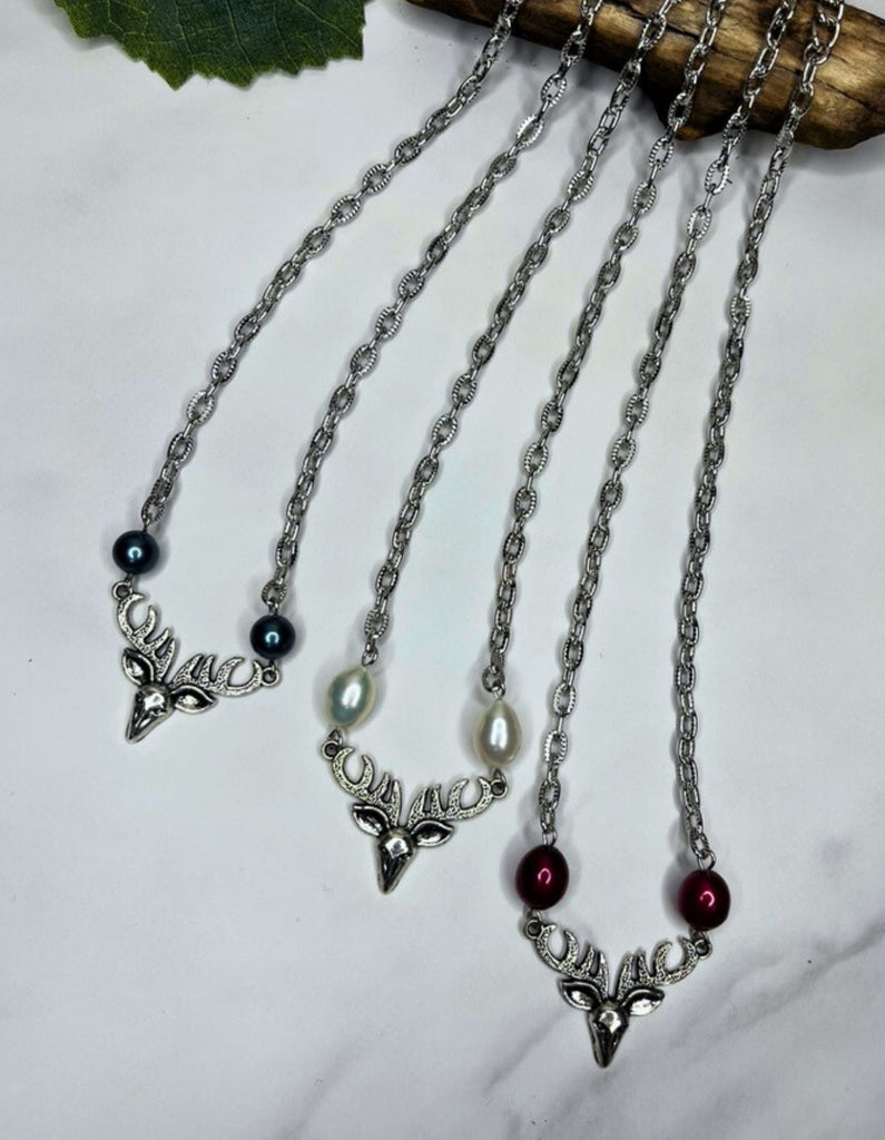 Limited Edition: Deer Necklace with Freshwater Pearls Jewelry Kristen Hunger Creative Designs 