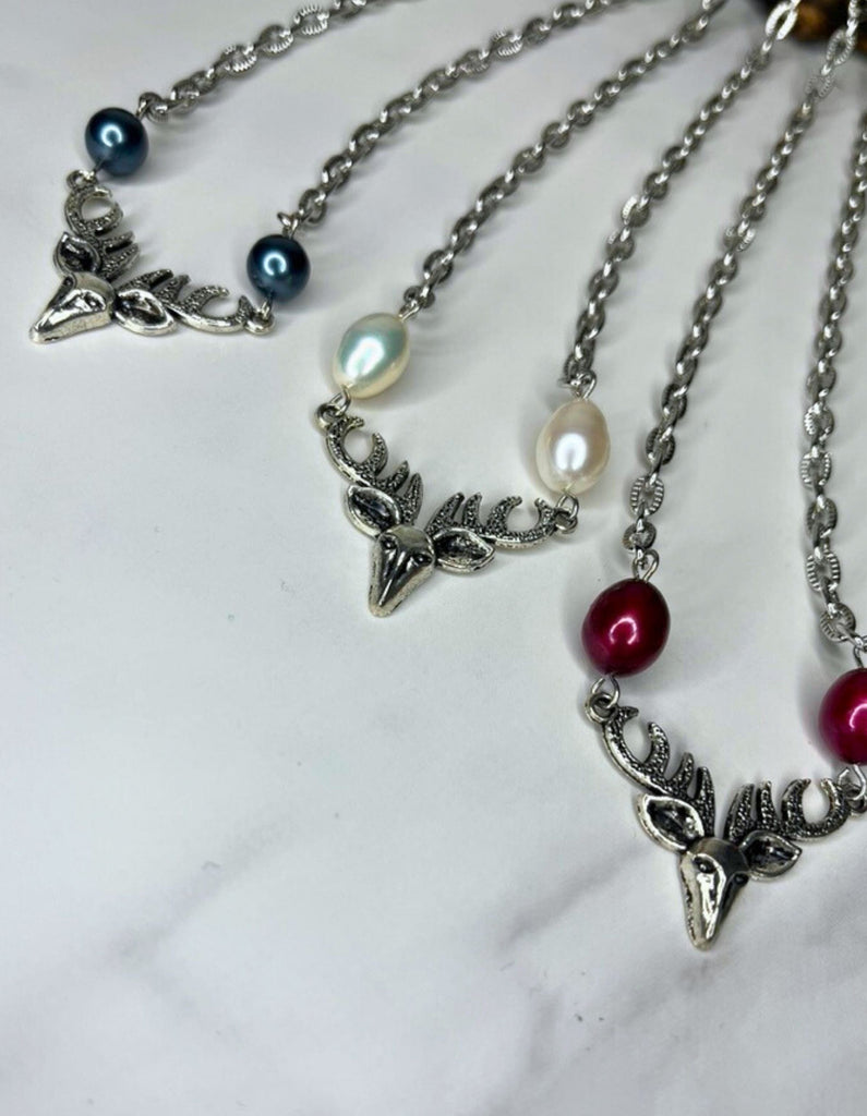 Limited Edition: Deer Necklace with Freshwater Pearls Jewelry Kristen Hunger Creative Designs 