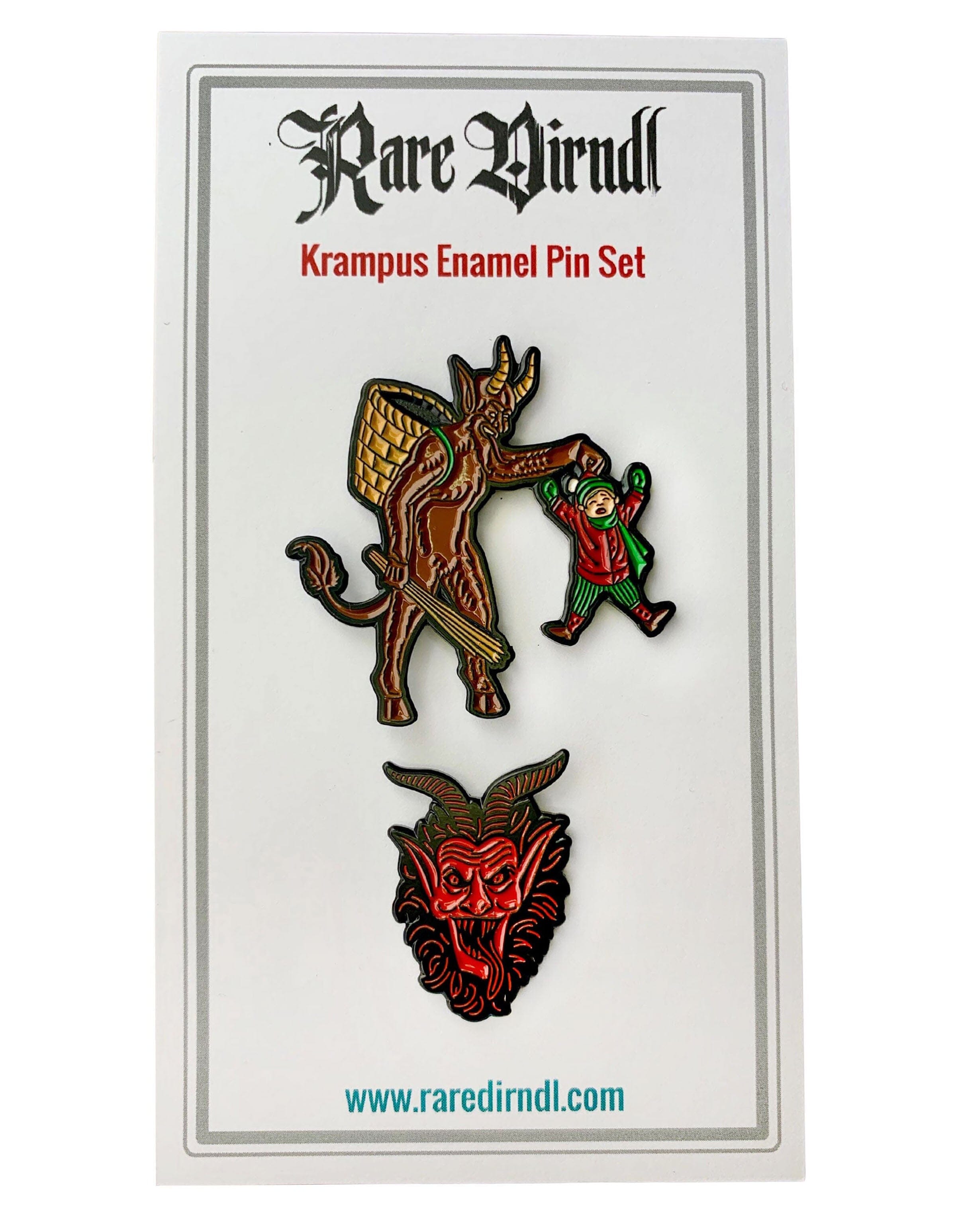 Rare Dirndl Krampus Enamel Pin Set - Holiday Pins - German Christmas Devil