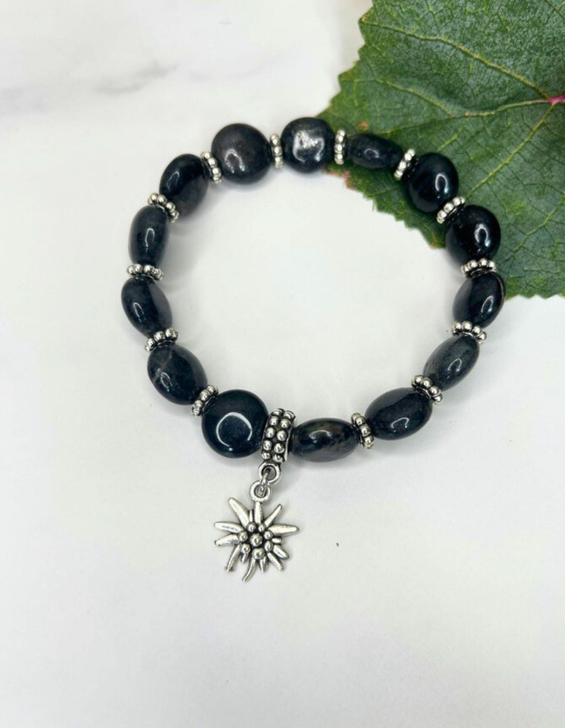 Natural Stone Edelweiss Bracelets Jewelry Kristen Hunger Creative Designs #6 - Black Agate Stone 