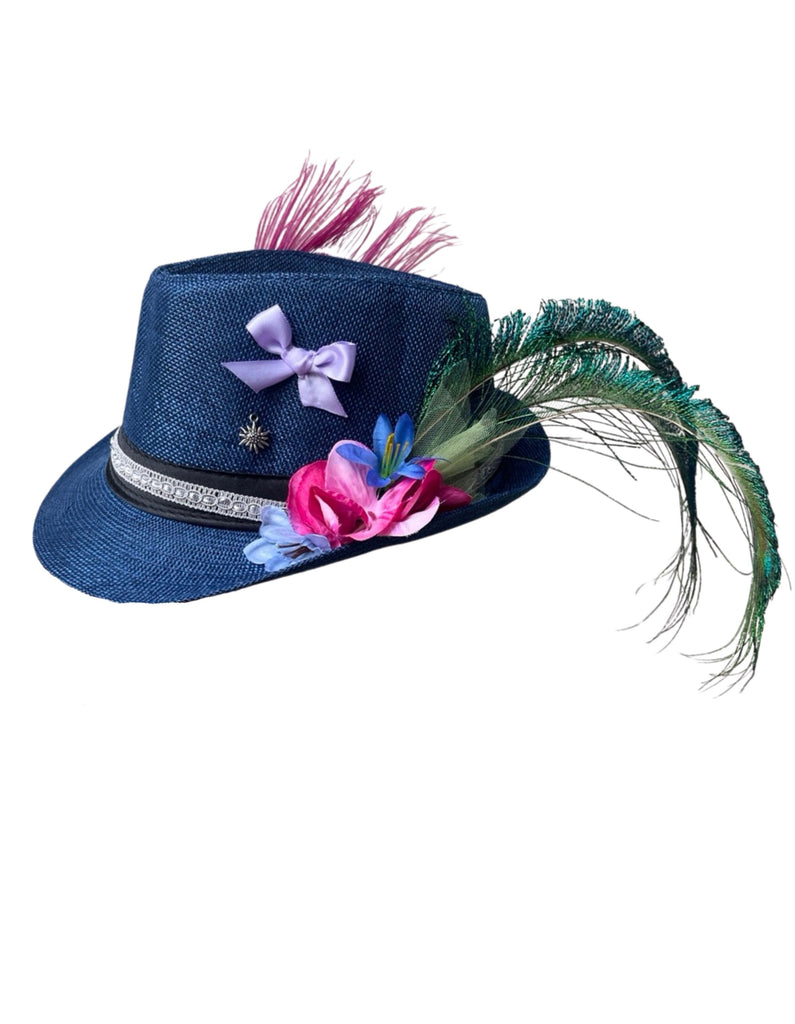 Navy Straw Bavarian Style Hat Accessories Rare Dirndl 