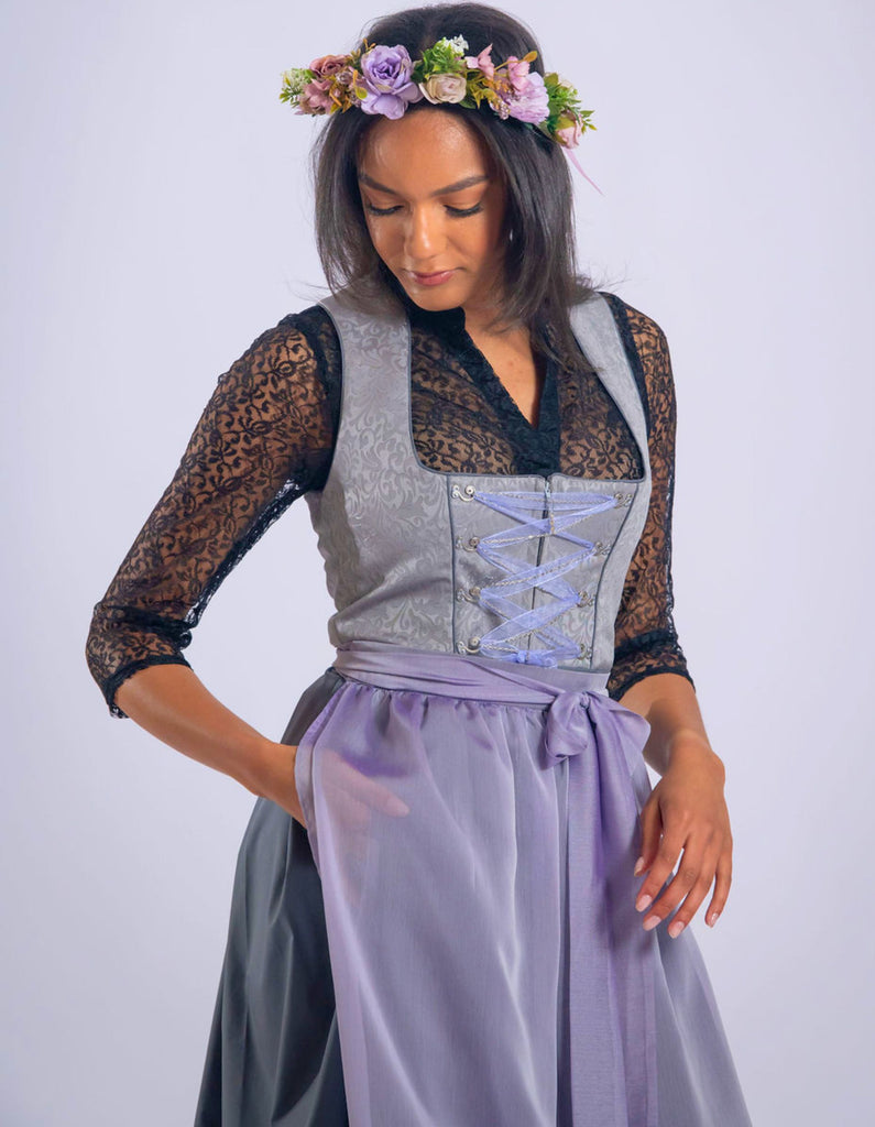Lace V Neck Dirndl Blouse - Available in Black - oktoberfest