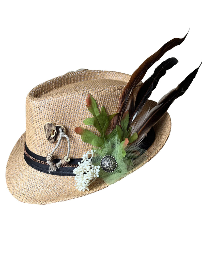 Tan Straw Bavarian Style Hat - Neutral Accessories Rare Dirndl 