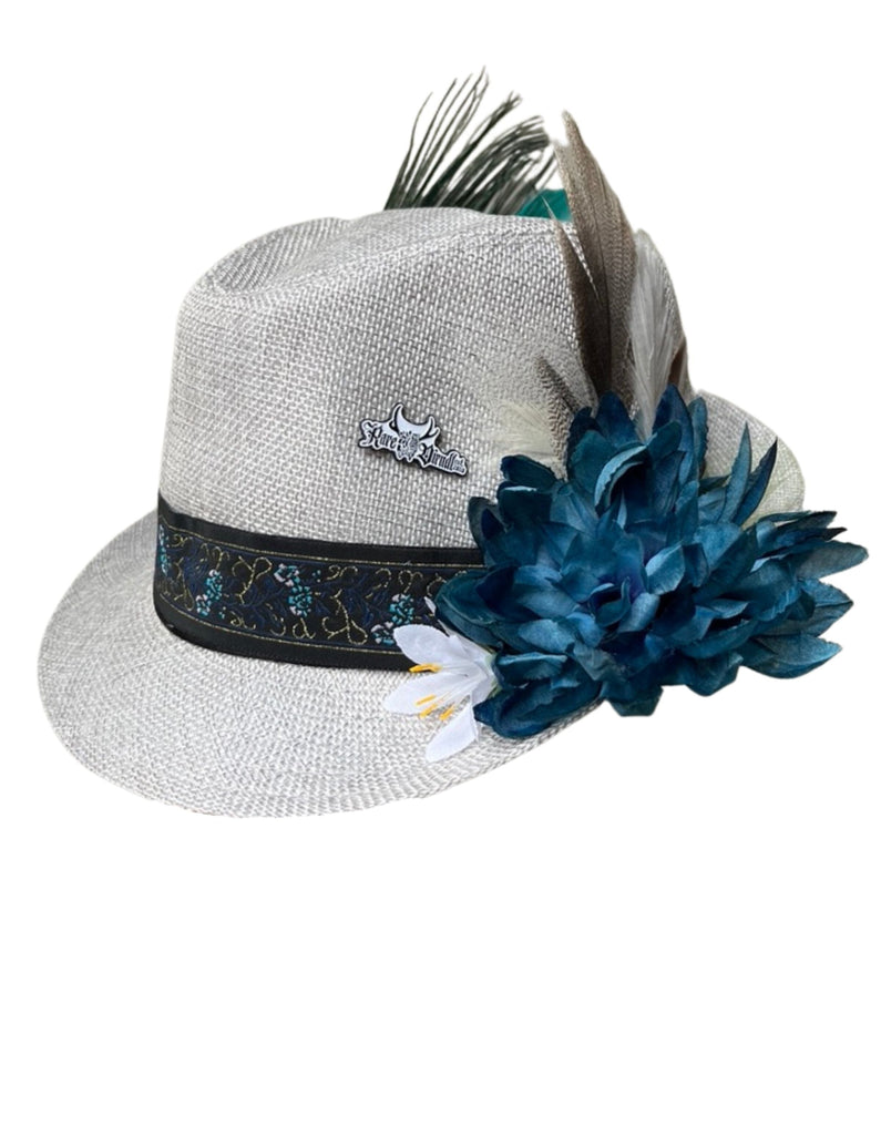 Grey Straw Bavarian Style Hat Accessories Rare Dirndl 