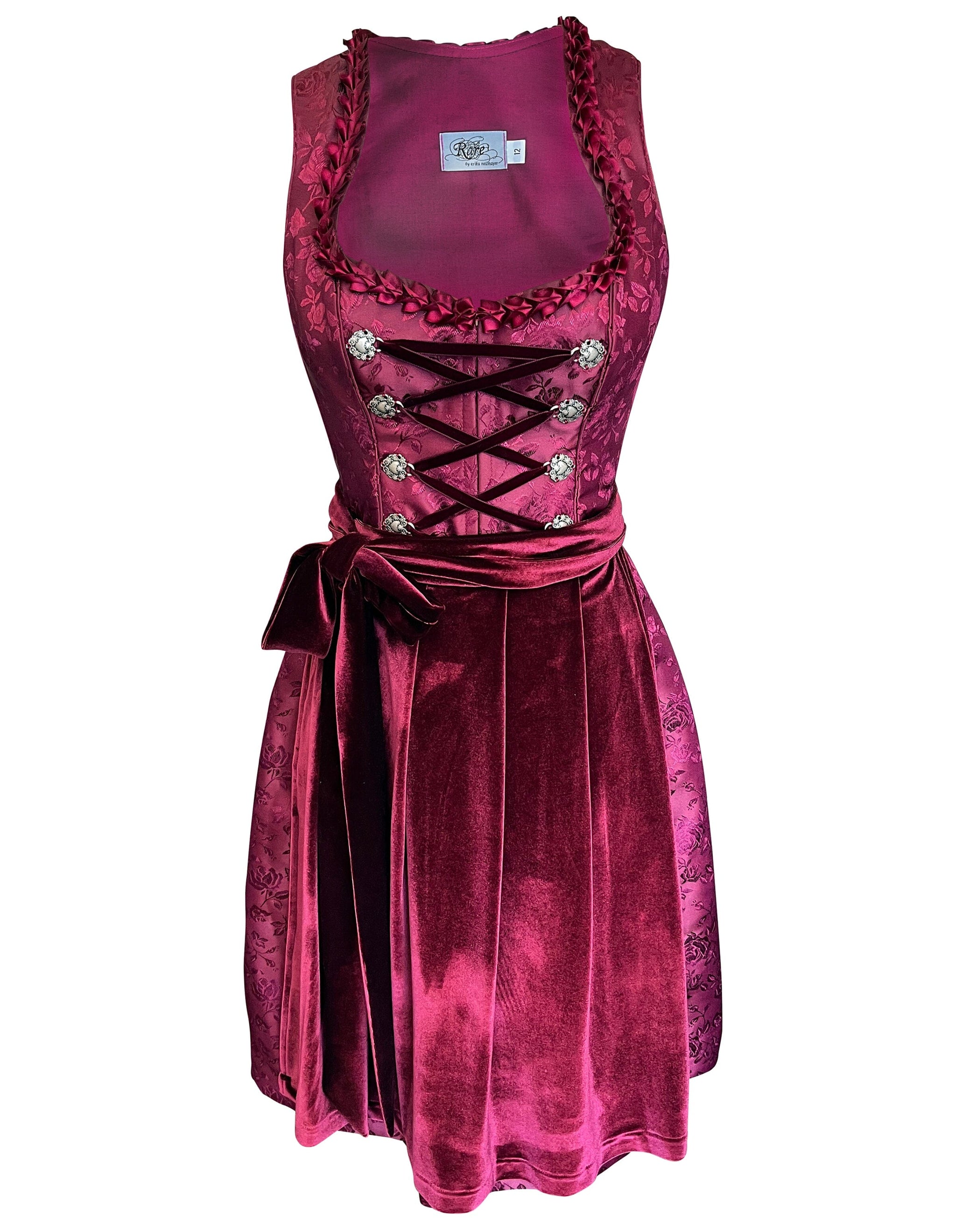 Edelnice Trachtenmode Midi Dirndl Lilly, velluto rosso, con grembiule Dirndl, taglia 32-54, bordeaux, 38 Edelnice Trachtenmode Midi Dirndl Lilly, velluto rosso, con grembiule Dirndl, taglia 32-54, bordeaux, 38