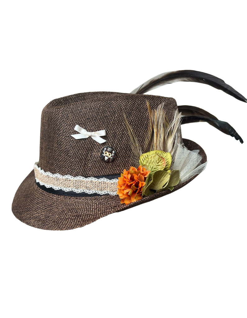 Brown Straw Bavarian Style Hat Accessories Rare Dirndl 