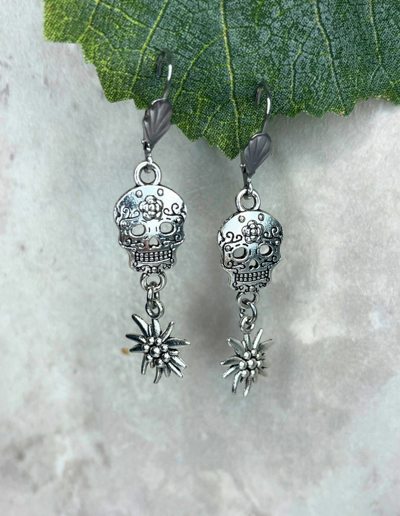 Edelweiss & Sugar Skull Earrings Jewelry Kristen Hunger Creative Designs 