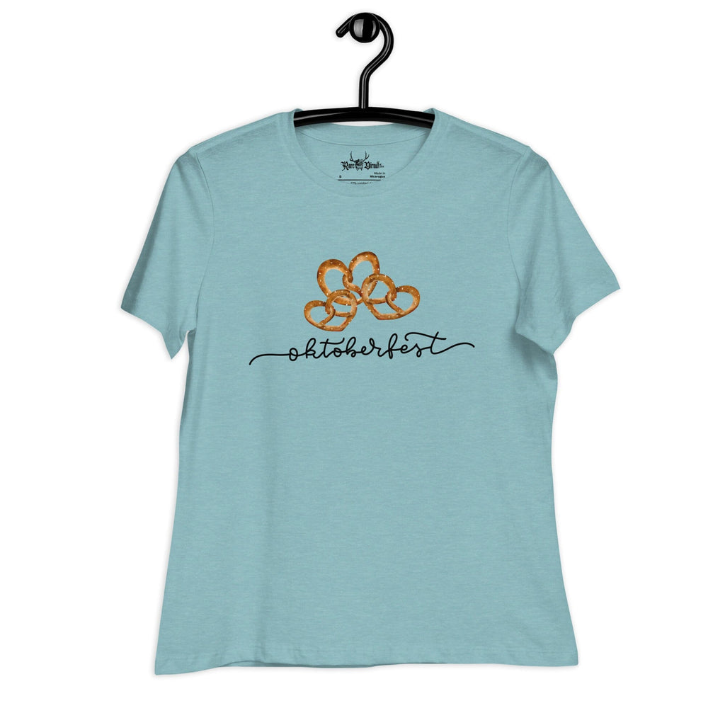 Oktoberfest & Pretzel Heart Women's T-Shirt POD Rare Dirndl Heather Blue Lagoon S 