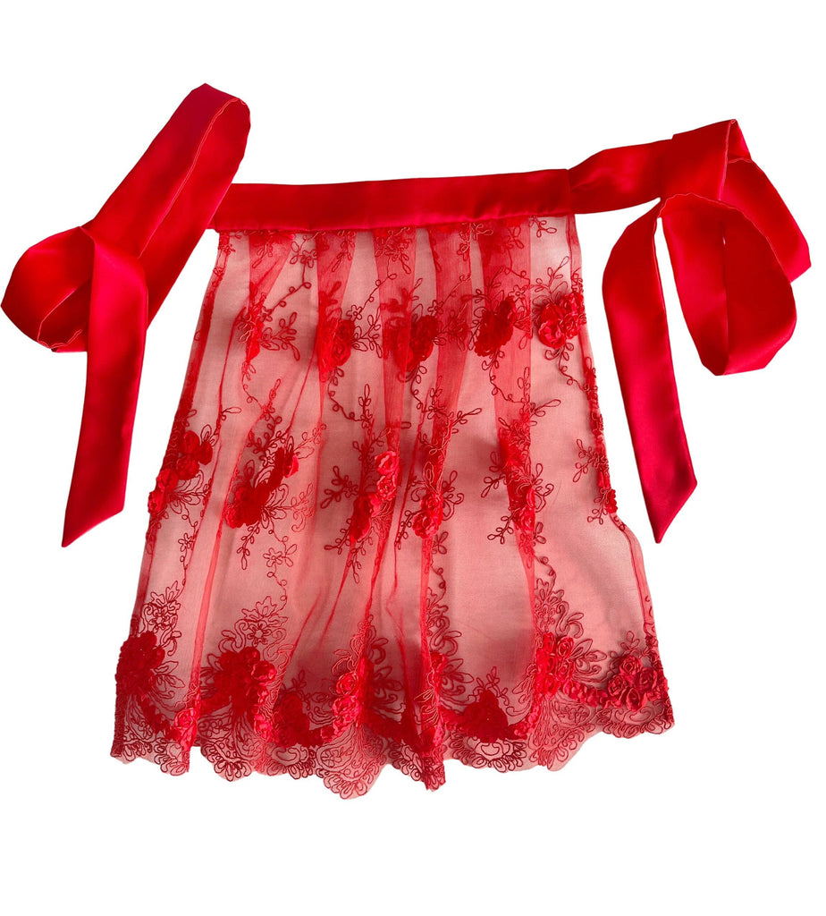 Embroidered Rosette Apron: MADE-TO-ORDER Apron Rare Dirndl Red
