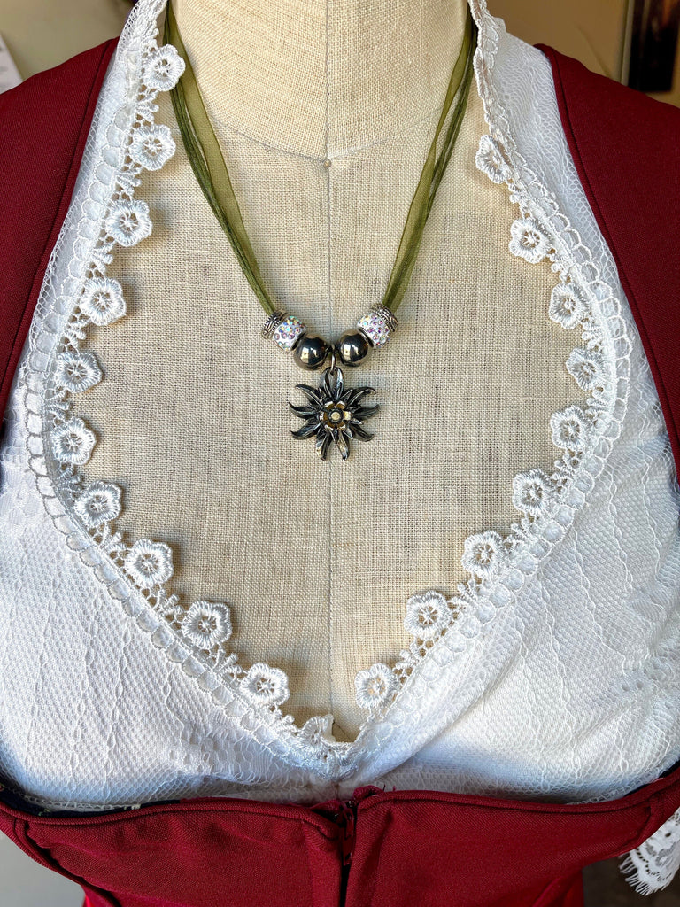 Edelweiss Ribbon Necklace Jewelry Kristen Hunger Creative Designs Loden Green