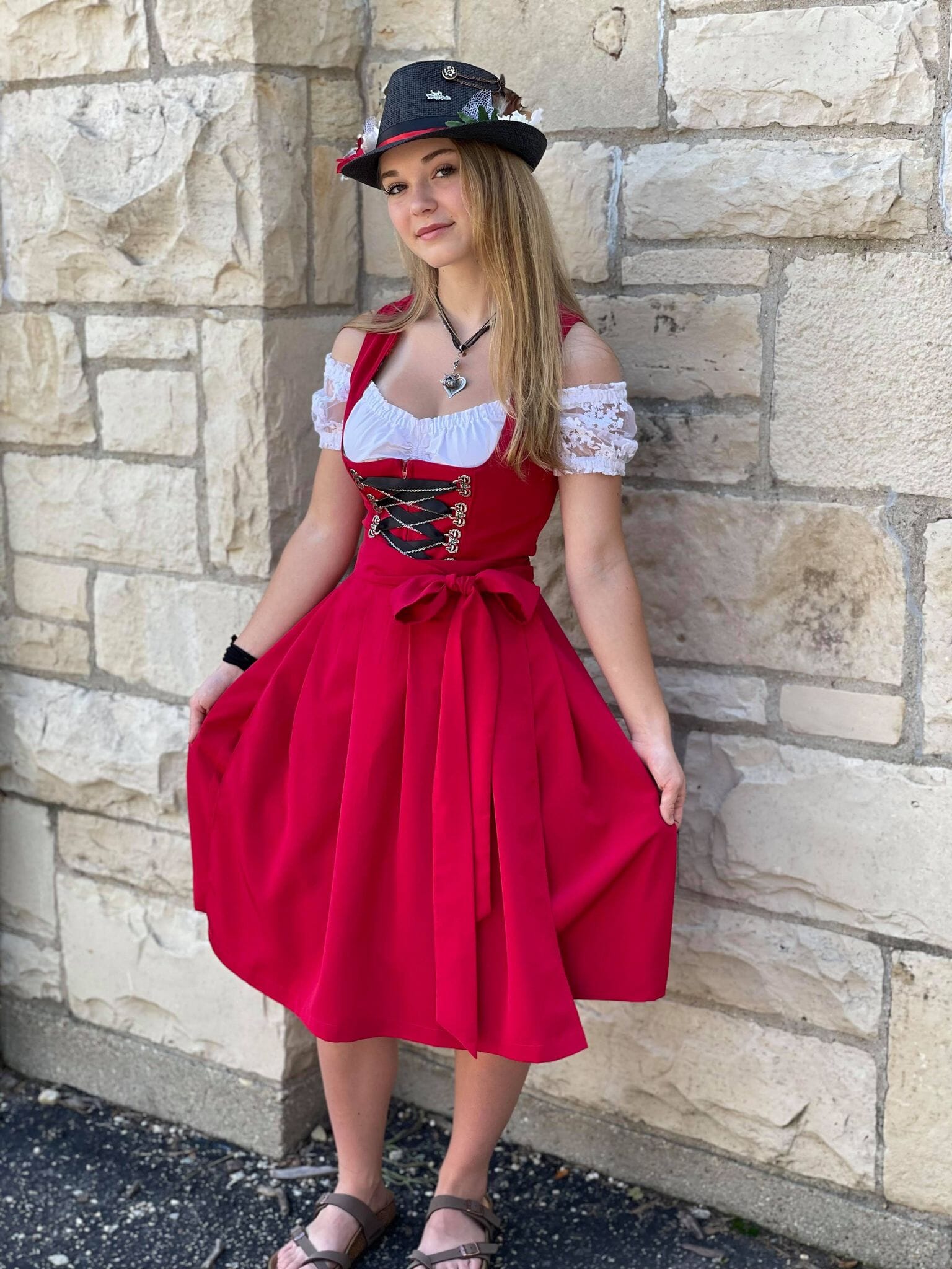 dirndl dress red Midi Bavarian Dirndl Joelina Silk Satin Oktoberfest Dress L / Apron, Lace-up Bodice, Traditional Bavarian Style / Oktoberfest / Bavarian